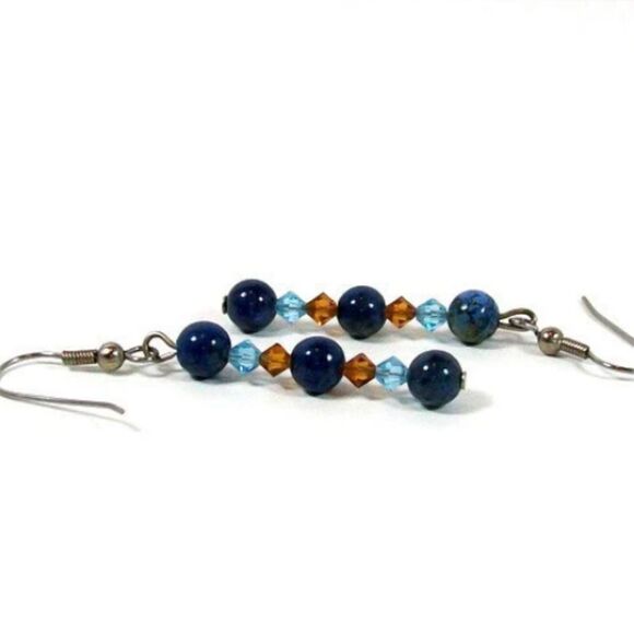Blue Sodalite and Crystal Dangle Earrings, Boho Gemstone Jewelry, Gift for Her, - Picture 6 of 8